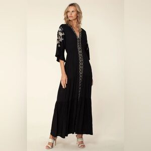 EUC Cecilia Black and Gold Embroidered Maxi Dress size medium